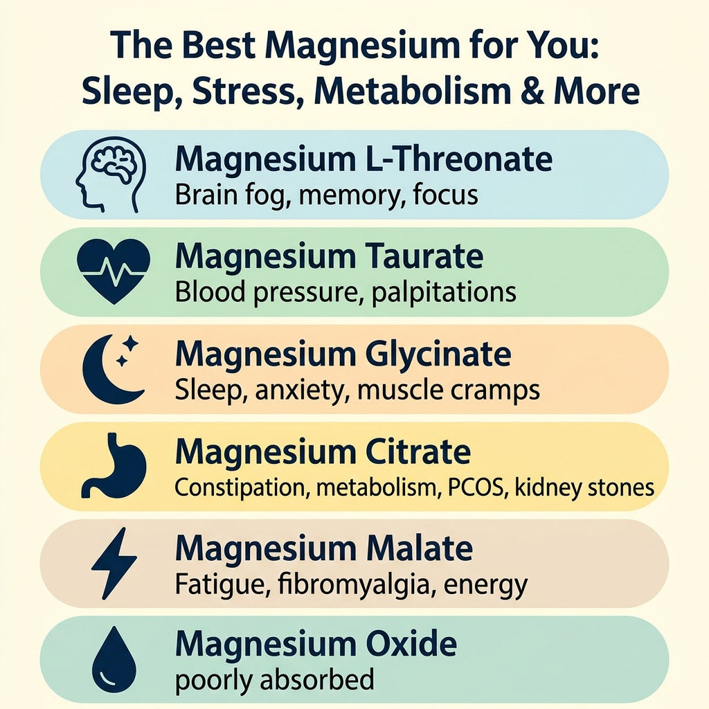 Guide to selected magnesium forms and their stated everyday uses